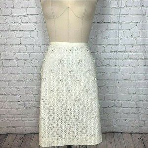 Talbots Womens Skirt Ivory Gold Beaded